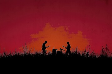 Silhouettes of a Band Playing at Sunset