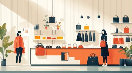 Flat design showcasing a fashion retail loyalty program with various rewards and incentives for customers including discounts exclusive offers points systems