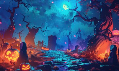 glowing night scary scene