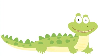 Obraz premium Green crocodile with big eyes and a wide smile with white background.