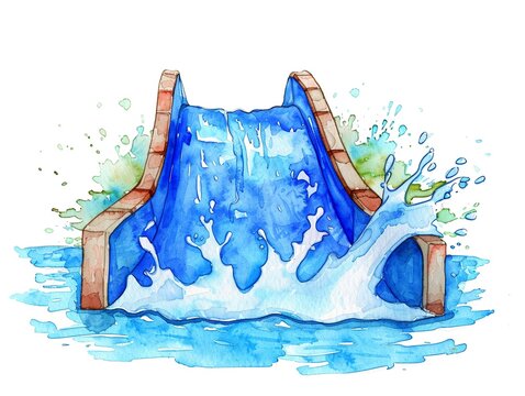 recommend clip art: Water slide clipart splashing into a pool,Clipart, watercolor illustration, Perfect for nursery art The style is handdrawn, white background