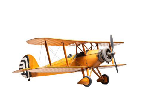 a yellow airplane with black and white stripes