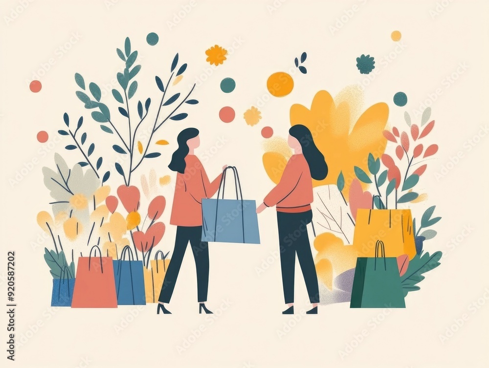 Poster flat design showcasing a customer browsing and exploring various seasonal shopping trends products a