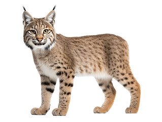 a bobcat standing on a white background