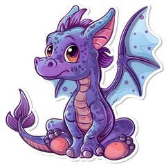 Adorable dragon sticker design on a white background, showcasing a cute and playful dragon character that sparks imagination and joy. This delightful artwork captures the enchanting spirit of fantasy,