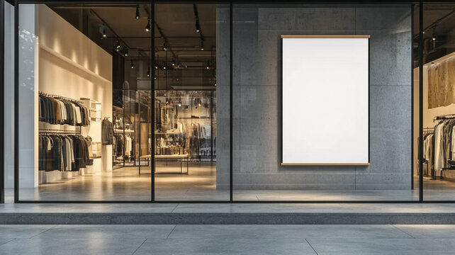blank banner in front of clothes shop