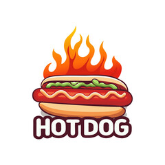 Hotdog logo vector illustration template with white background, hot fire