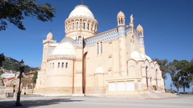 Notre Dame d'Afrique Basilica in the city of Algiers, Algeria, on a bright and sunny day of Ramadan