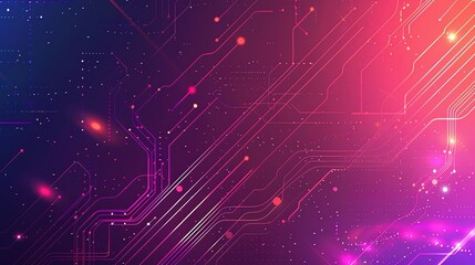 Obraz premium Abstract digital artwork with a circuit board pattern in pink, blue and orange.