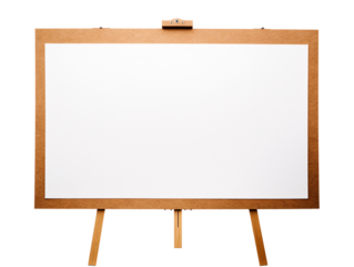 a white board with a wooden stand