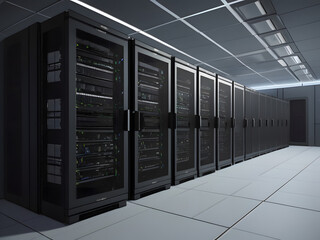 Servers racks walkthrough in Modern data center. Cloud computing datacenter server room. Cloud computing data storage 3d renderserver rack with servers,server rack with servers,server rack in a center