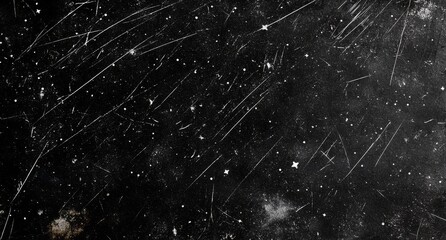 A black background with white stars, dust, and scratches, featuring a grainy, old film texture with a vintage appearance..