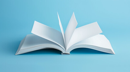 Blank open book isolated on blue background. ..