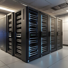 Servers racks walkthrough in Modern data center. Cloud computing datacenter server room. Cloud computing data storage 3d renderserver rack with servers,server rack with servers,server rack in a center