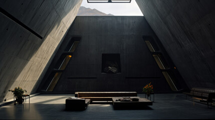 20th-Century French Brutalist Interior with Black Concrete Walls