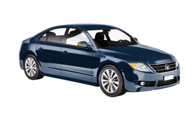 Side view of a blue sedan in 3D