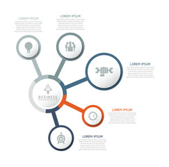 Vector infographic business presentation template with circular interconnection with 5 options.