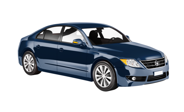 Side view of a blue sedan in 3D