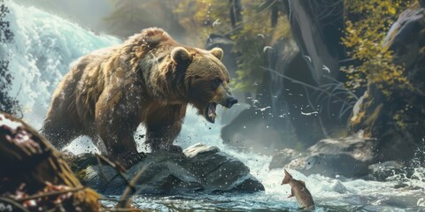 Grizzly Bear Fishing in a River