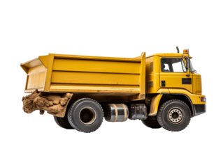 a yellow dump truck with a white background