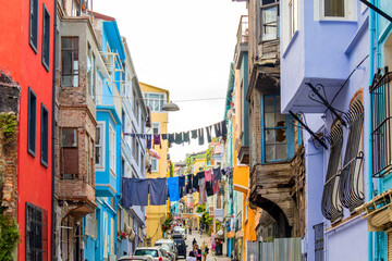 Balat, fener old town, hanging laundries, colorful old houses, istanbul