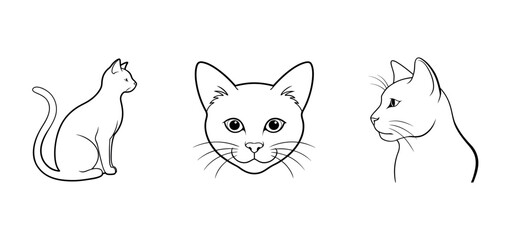 Pets animals symbol icons for logo, black fine art portrait of cat, isolated on white background