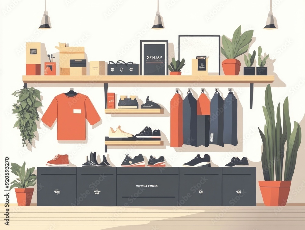 Poster optimized merchandising and store design utilizing focal points in a flat design concept for retail 