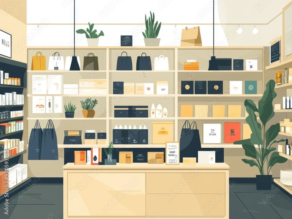 Poster flat design showcasing an optimized store layout with carefully positioned focal points to enhance v