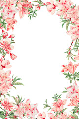 Vintage Japanese floral frame png peach blossom art print, remix from artworks by Megata Morikaga