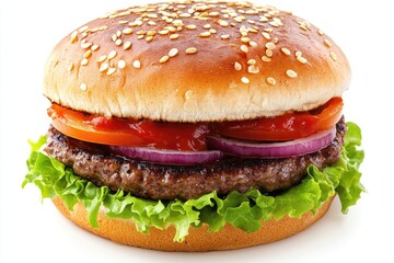 Juicy cheeseburger with fresh toppings is ready to be eaten