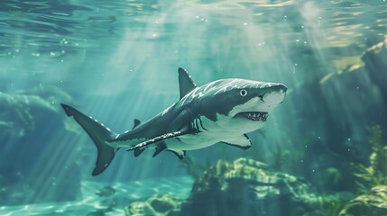 Fototapeta premium A shark floating in an aquatic life appropriate water