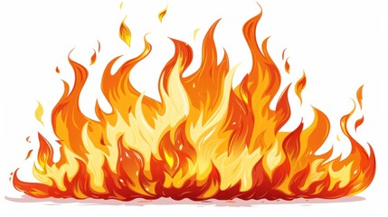 Bright and vivid flames in orange and yellow colors on a white background, creating a dynamic and energetic visual effect