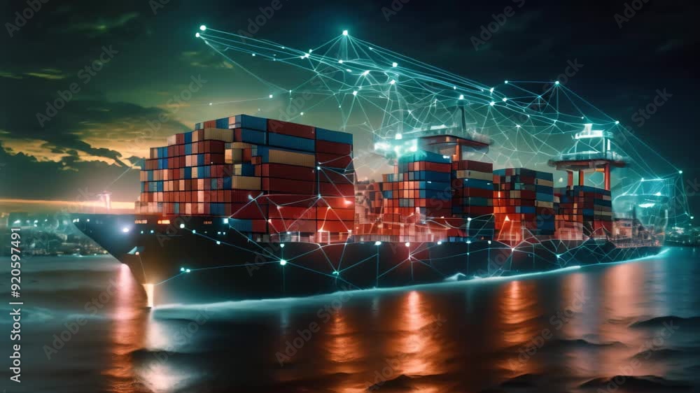 Poster containers shipping and global network connection concept. 3d rendering, incorporating new tech for 