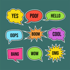 Collection of Cartoon, Comic Speech Bubbles. Colored Dialog Clouds