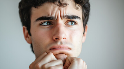 A person with a furrowed brow reflecting deep thought and concern