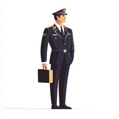 Obraz premium Confident Airline Pilot Standing with Briefcase in Uniform