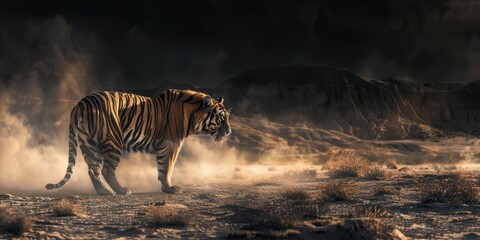 Fototapeta premium Majestic Tiger in a Dusty Landscape