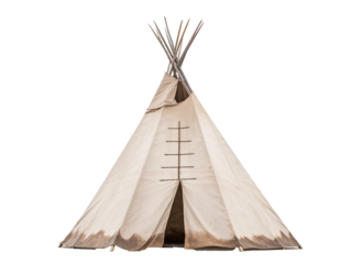 a white teepee with brown spots