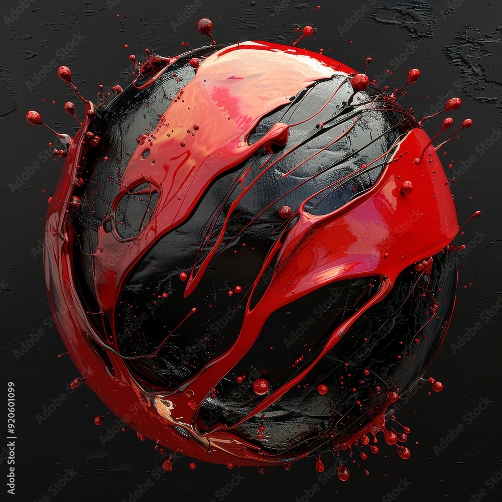 Poster a striking and visually captivating 3d representation of a sphere, featuring glossy black surface co