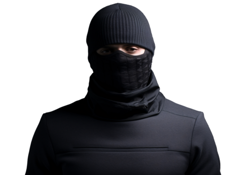 a man wearing a black mask and a black hat - Powered by Adobe