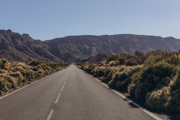 Route to reach the base of the Teide volcano. Tenerife Canary Islands Spain