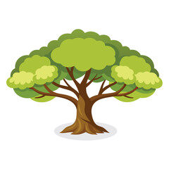 Walnut tree flat vector illustration on white background.