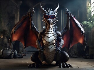 Fototapeta premium Dragon in virtual reality glasses AI generated 