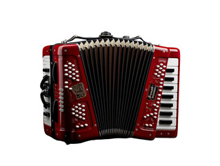 a red accordion with white buttons