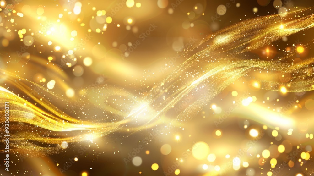 Poster a truly mesmerizing golden abstract background overflowing with shimmering lights and magical bokeh 