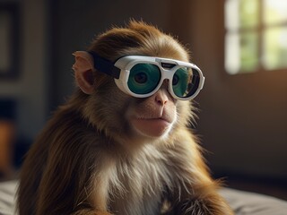Monkey in virtual reality glasses AI generated 