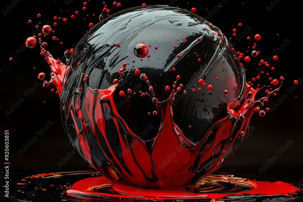 Poster this captivating and visually striking 3d image showcases a shiny black sphere that is surrounded by