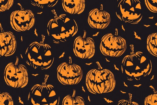 autumnal halloween pumpkins texture seamless pattern tile