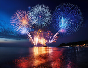 水面に映る花火