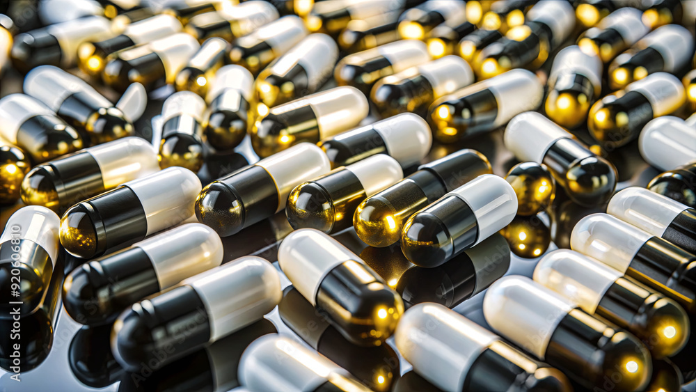 Poster capsules in various sizes and colors are arranged chaotically on a glossy surface, showcasing their 